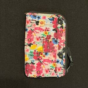 Thirty One Floral Watercolor Print Wristlet Wallet Zippered Coin Pouch 7” x 4.5”